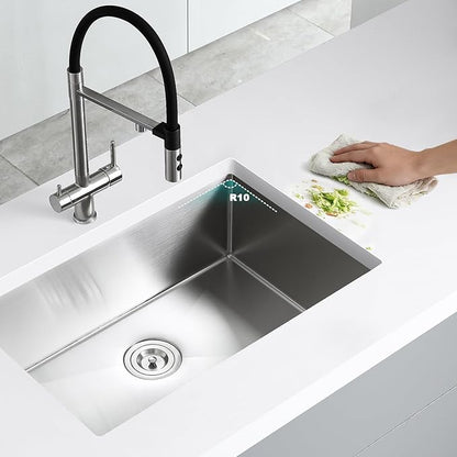 28 Inch Undermount Kitchen Sink, 18 Gauge 304 Stainless Steel Single Bowl with Bottom Grid & Roll-Up Drying Rack, Deep 9” Basin for Kitchen & Laundry (28”x18”x9”)