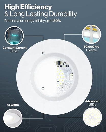 Sunco 80 Pack 6 Inch LED Recessed Light, Retrofit Downlight Can Lights for Ceiling, Baffle Trim, 1050 LM, 13W (75W Equivalent), Selectable CCT 2700K/3000K/3500K/4000K/5000K, Dimmable, Damp Rated UL.