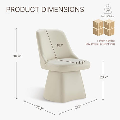 KISLOT Swivel Dining Chairs Set of 4, Upholstered Mid Century Modern Deskchair with High Back, Faux Leather Kitchen Chairs for Dining Room, Bedroom, Dressing Room, Cream