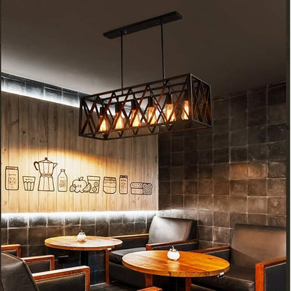 A Million Industrial Metal cage Pendant Vintage 6 Lights Black Kitchen Island Chandelier 31" for Kitchen Island Bar Farmhouse Living Room Bedroom, E26 Socket