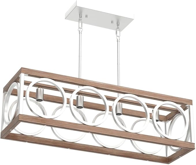 XINGQI 31.5" Farmhouse Dining Room Chandeliers, Large Rectangle Vintage Hanging 4-Light Kitchen Island Lighting,Fixture Rustic Metal Pendant Light, Antique Wood Grain