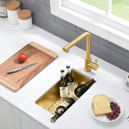 Gold Bar Sink Undermount-VASOYO 10x18 Small Kitchen Sink Undermount Outdoor Rv Sinks 16 Gauge Gold Stainless Steel Single Bowl Deep Wet Bar Sinks with Accessories