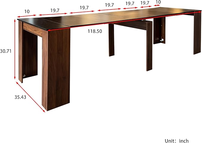 Dining Table for 6-10 People, 118.11" Extendable Kitchen Table for Home Dining Room, Folding Console Table Modern DiningTable Large Long Dining Room Table for Big Family Restaurant Furniture, Walnut