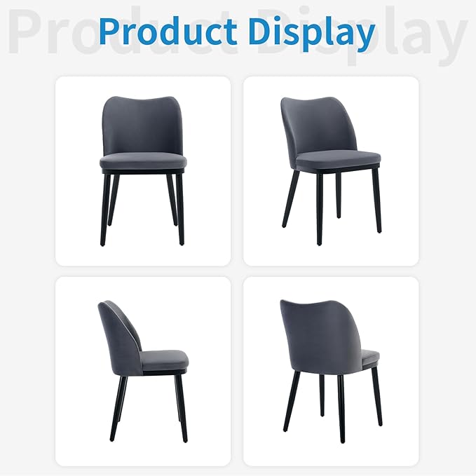 2 Dining Chairs: Upholstered Velvet Dining Room Side Chairs, Chair for Dining Room with Padded Seat and Wood Legs-Modern Dining Chairs for Restaurant, Kitchen, Cafe, Living Room(Dark Grey)
