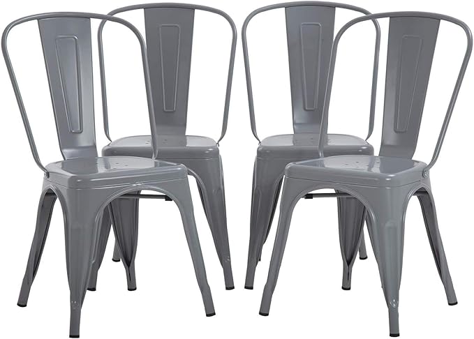 FDW Metal Dining Chairs Set of 4 Indoor Outdoor Chairs Patio Chairs Metal Chairs 18 Inch Seat Height Restaurant Chair Kitchen Chairs 330LBS Weight Capacity Stackable Chair Tolix Side Bar Chairs,Gray