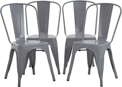 FDW Metal Dining Chairs Set of 4 Indoor Outdoor Chairs Patio Chairs Metal Chairs 18 Inch Seat Height Restaurant Chair Kitchen Chairs 330LBS Weight Capacity Stackable Chair Tolix Side Bar Chairs,Gray
