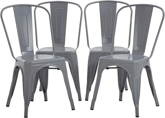 FDW Metal Dining Chairs Set of 4 Indoor Outdoor Chairs Patio Chairs Metal Chairs 18 Inch Seat Height Restaurant Chair Kitchen Chairs 330LBS Weight Capacity Stackable Chair Tolix Side Bar Chairs,Gray