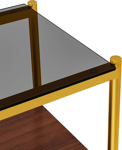 Set of 2 Glass End Table, 2-Layer Glass Living Room Table, Modern Tea Table Side Tables for Home Office Furniture
