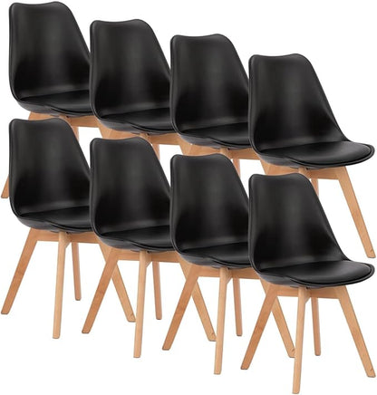 OLIXIS Modern Dining Chairs Set of 8, PU Leather Upholstered Kitchen Chairs with Wood Legs, Mid Century Accent Chairs for Living Room, Bedroom, Outdoor Lounge, Black