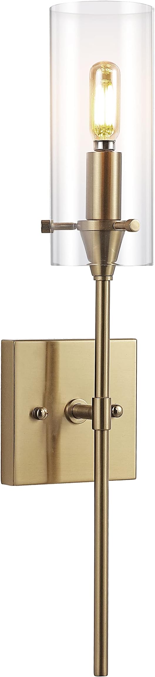 JONATHAN Y 20.5" Brass Gold/Clear 1-Light Modern Farmhouse LED Vanity Light Sconce, Clear Glass Cylinder Shade, Wall Lamp for Bathroom Mirror Hallway Entryway, LED Bulb Included (JYL7805C)