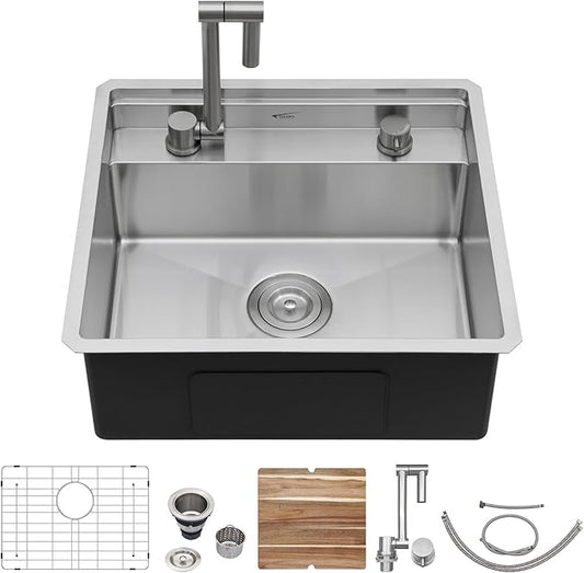 21 x 19 Inch Outdoor Sink Undermount RV Sink Workstation 16 Gauge Stainless Steel Single Bowl Handmade Outdoor Kitchen Sinks With Floding Faucet 21"x19"x9"