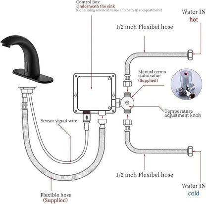 Touchless Bathroom Sink Faucet - Automatic Motion Sensor - Battery Operated for Commercial Lavatory Bathroom, Matte Black