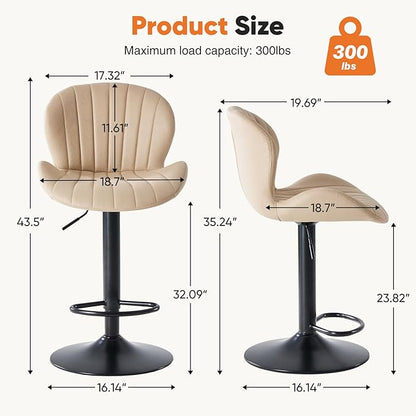 Sweetcrispy Bar Stools Set of 4, Modern Swivel Bar Chairs, Adjustable Fabric Upholstered Barstools Counter Height with Backrest for Bar, Kitchen Island, Dining Room, Beige