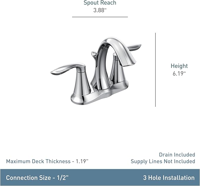 Moen Eva Brushed Nickel Two-Handle 4-Inch Centerset Bathroom Faucet with Drain Assembly, for 3-Hole Sink, 6410BN + Bathroom Single Post Hand-Towel Ring, YB2886BN