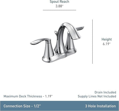 Moen Eva Brushed Nickel Two-Handle 4-Inch Centerset Bathroom Faucet with Drain Assembly, for 3-Hole Sink, 6410BN + Bathroom Single Post Hand-Towel Ring, YB2886BN