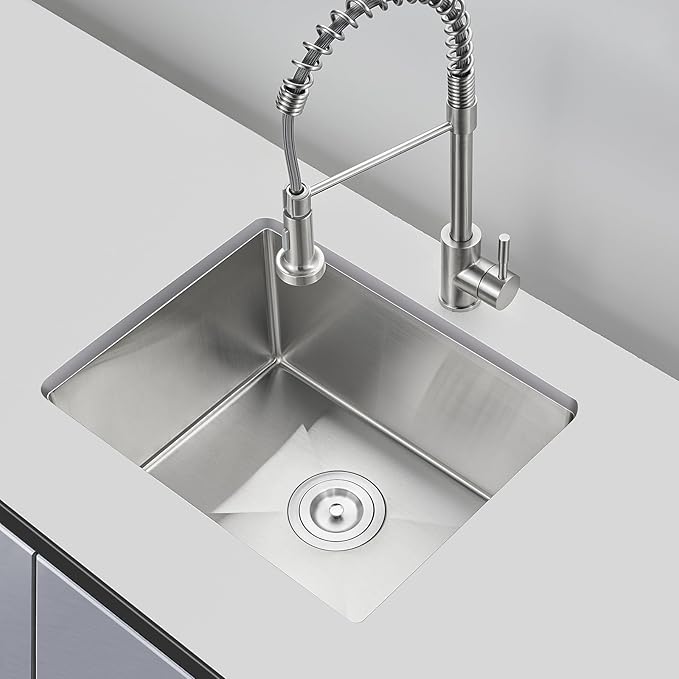 POPFLY 22×18 Inch Undermount Kitchen Sink, 18 Gauge SUS304 Stainless Steel Handmade Single Bowl Bar Prep 9 Inches Deep SInk with Accessories, Brushed Nickel