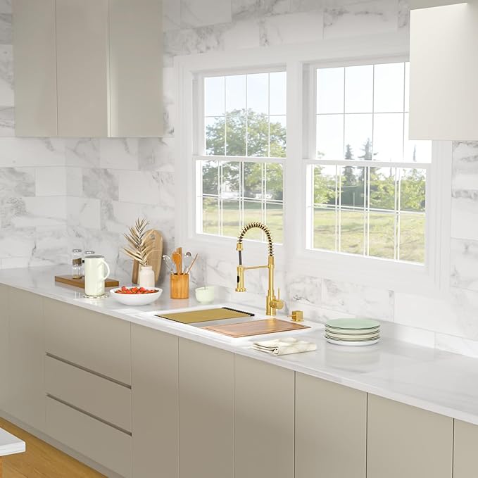33 Granite Composite Kitchen Sink - Beslend 33x22 Drop In White Kitchen Sink, Topmount Granite Luxury Above Counter Worksation White Sinks Easy Clean Quartz Dish Basin for Kitchen Remodel