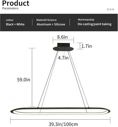 Island Lights, Linear Pendant Light LED Dimmable Hanging Light Fixture, 3000K-6500K with Remote Control,Chandeliers for Dining Room(Black,39.3IN)