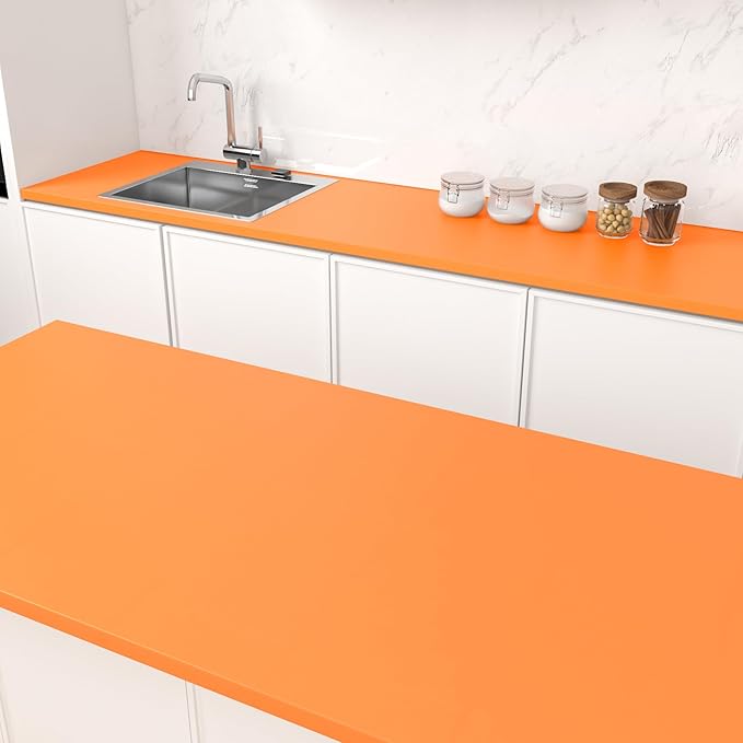 Decotalk Orange Wallpaper Solid Orange Peel and Stick Wallpaper 17.7"x120" Contact Paper for Cabinets and Drawers, Solid Color Removable Vinyl Wrap Wall Paper for Bedroom Wall