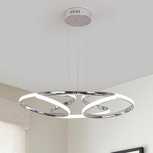 23 inch Modern Chandelier for Dining Room, Kitchen Chandelier & Entryway, Dimmable LED Pendant Light with Adjustable Height, 32W for Hallway, Living Room, Bedroom (Chrome M)