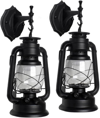 Rustic Wall Sconce Lantern Light, Set of 2 Vintage Wall Lamp, Industrial Wall Sconce, Farmhouse Wall Light Fixtures, Indoor Old Fashioned Lantern for Hallway Farmhouse Loft (Black, 2pcs)