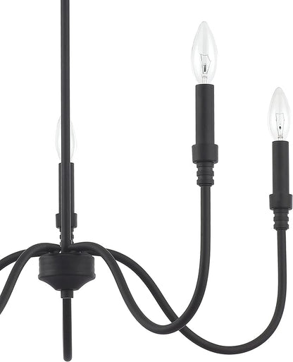 5-Light Farmhouse Chandelier Lighting Fixture, Linear Pendant Light for Kitchen Island, Dining & Living Room, Matte Black Finished