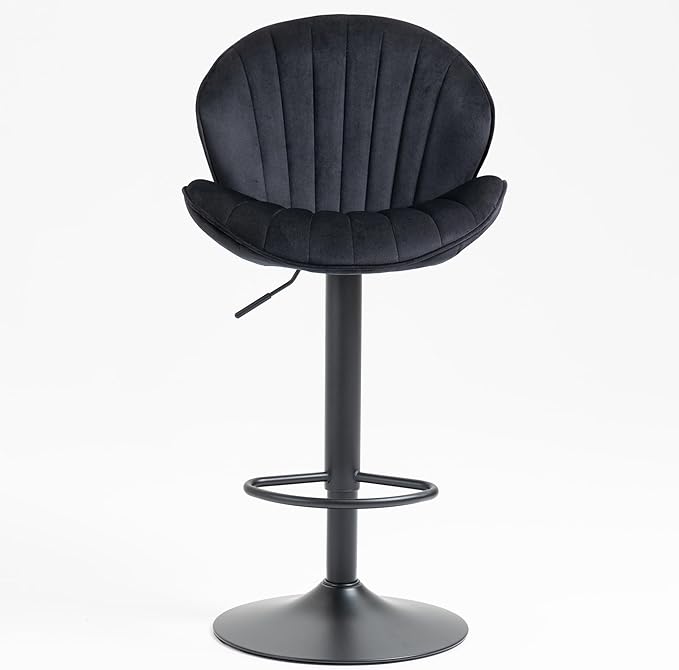 Rhomtree 24-32 Inch Swivel Bar Stools, Adjustable Counter Height Barstools, Velvet Tufted Upholstered and Footrest Barstools, Upholstered Bar Chairs for Home Bar Kitchen Island(Black Set of 2)