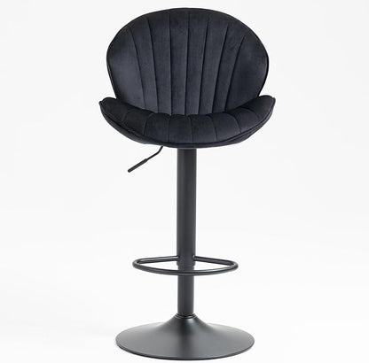Rhomtree 24-32 Inch Swivel Bar Stools, Adjustable Counter Height Barstools, Velvet Tufted Upholstered and Footrest Barstools, Upholstered Bar Chairs for Home Bar Kitchen Island(Black Set of 2)