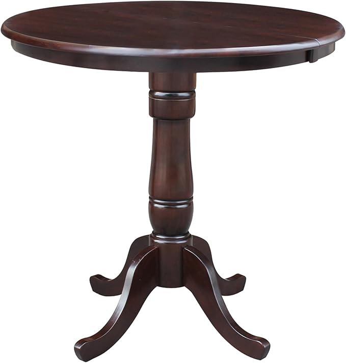 International Concepts 36-Inch Round Top Pedestal Table with 12-Inch Leaf, 36-Inch Counter Height, Rich Mocha