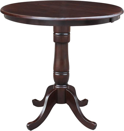 International Concepts 36-Inch Round Top Pedestal Table with 12-Inch Leaf, 36-Inch Counter Height, Rich Mocha