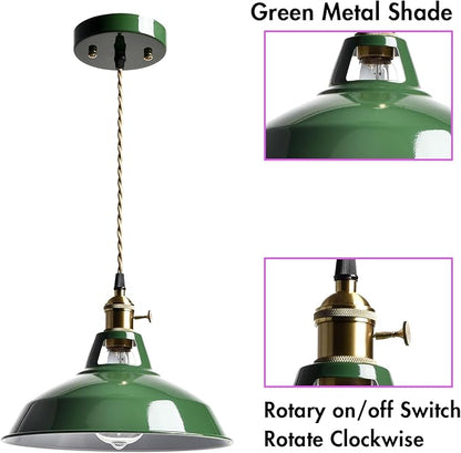 CLAXY Macaron Green Pendant Lights Metal Barn Kitchen Island Pendant Light Fixture Adjustable Hanging Ceiling Light for Dining Foyer Loft Bar Coffee Restaurant