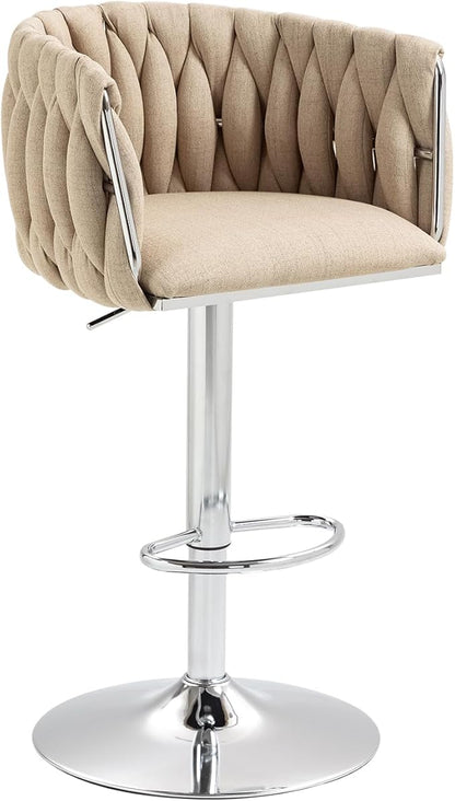 360° Swivel Fabric Bar Stools Set of 2 (Yellow) - Adjustable Counter Height Chairs with Woven Back, Footrest,Silver Chrome Metal Frame - Sturdy 250LBS Capacity for Kitchen Island, Cafe, Pub.