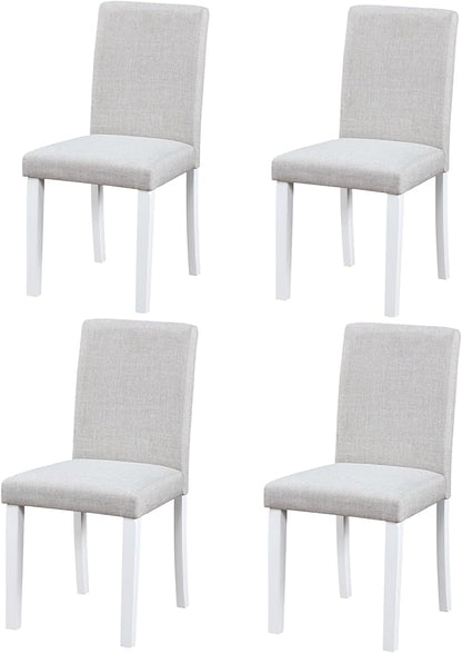 Ball & Cast Upholstered Dining-Room Chairs Set of 4, Kitchen Island Chair with Linen Padded Seat & White Wood Legs, 4pcs Modern Armless Side-Chair for Dining, Gray