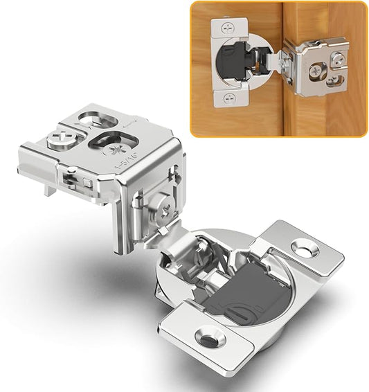Chibery 10 Pack 1-5/16" Overlay 4D Soft Close Concealed Hinges for Face Frame Door, Adjustable Closing Speed, Smooth Slow Self Close Hinges, Satin Nickel, 105° Open Angle Stainless Steel Cabinet Hinge