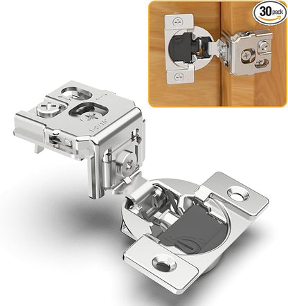 Chibery 30 Pack 1-5/16" Overlay 4D Soft Close Concealed Hinges for Face Frame Door, Adjustable Closing Speed, Smooth Slow Self Close Hinges, Satin Nickel, 105° Open Angle Stainless Steel Cabinet Hinge