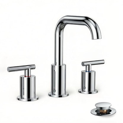 FORIOUS Bathroom Sink Faucet Chrome, 3 Hole Widespread Bathroom Faucets for Vanity Restroom RV Lavatory,with Pop Up Drain and Hoses