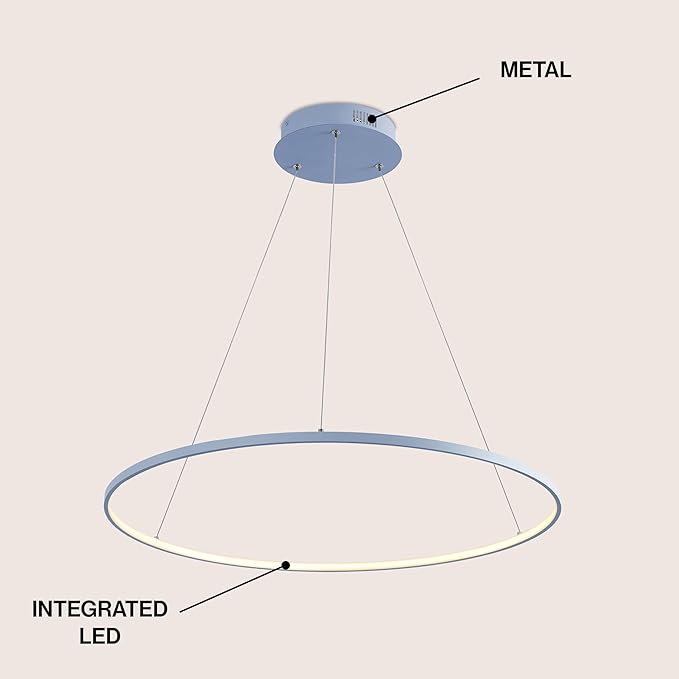 JONATHAN Y 35" Blue Modern Integrated LED Pendant Light, Dimmable Round Hoop Chandelier for Kitchen Island, Dining Room, Adjustable Height Metal Hanging Light (JYL7220D)