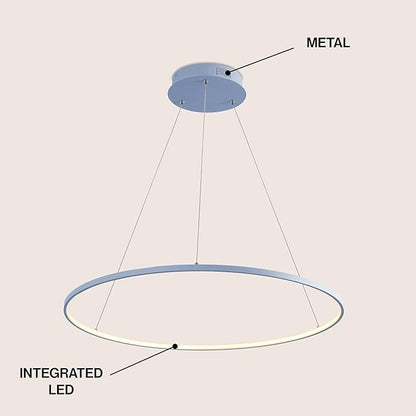 JONATHAN Y 35" Blue Modern Integrated LED Pendant Light, Dimmable Round Hoop Chandelier for Kitchen Island, Dining Room, Adjustable Height Metal Hanging Light (JYL7220D)