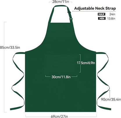 NLUS 2 Pack Kitchen Aprons with 2 Pockets for Women Men, Chef Aprons for Baking BBQ Cooking, Green