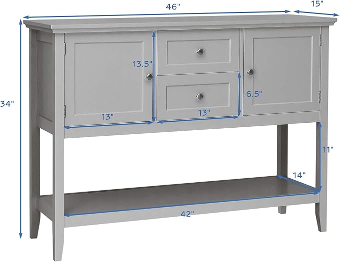 Giantex Buffet Sideboard, Wood Storage Cabinet, Console Table with Storage Shelf, 2 Drawers and Cabinets, Living Room Kitchen Dining Room Furniture, Wood Buffet Server (Grey)