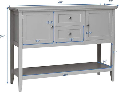 Giantex Buffet Sideboard, Wood Storage Cabinet, Console Table with Storage Shelf, 2 Drawers and Cabinets, Living Room Kitchen Dining Room Furniture, Wood Buffet Server (Grey)