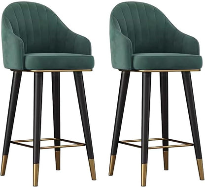 Swivel Stools Set of 2, Counter Height stools with Back and Footrest, Upholstered Chairs for Dining Room Home Kitchen Island,Green-Sitting Height 75cm