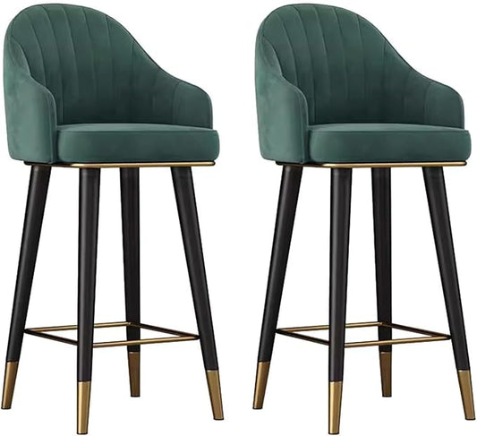 Swivel Stools Set of 2, Counter Height stools with Back and Footrest, Upholstered Chairs for Dining Room Home Kitchen Island,Green-Sitting Height 75cm