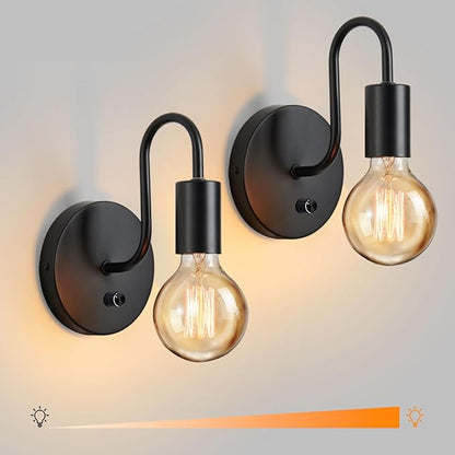 Vintage Dimmble Wall Lights Set of Two, Black Wall Sconces E26 Industrial Wall Lamps Retro Wall Lighting Hard Wired Sconces Lighting for Mirror Bedroom Living Room Kitchen Hallway