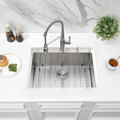 23" x 18" Drop In Sink Kitchen-Jshozzy Stainless Steel Sink For Kitchen 16 Gauge Drop In Sinks Single Bowl Deep Basin with Drain Strainer