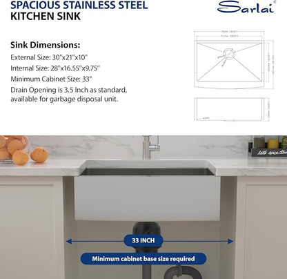 Sarlai 30 Farm Sink Stainless Steel - 30x21 Inch Farmhouse Kitchen Sink Apron Front Farmer Farm Style Stainless Steel 16 Gauge Single Bowl Kitchen Farm Sink Basin with Drain Strainer