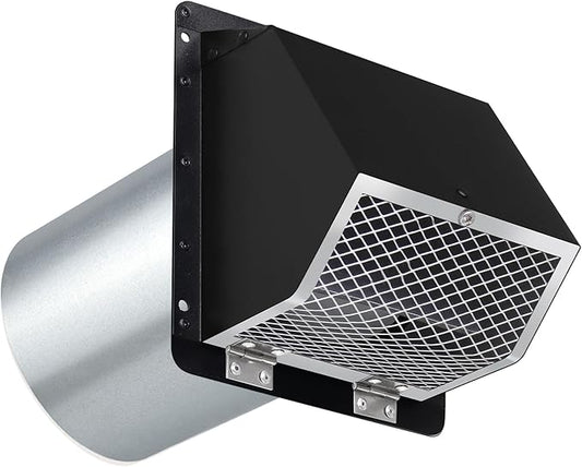 Dryer Vent Cover Outside,6 Inch Hooded Wall Vent with Screen&Damper,6"Vent Cover Exterior Vent Hood Wall Exhaust Vent Cover Cap for Kitchen Exhaust/Range Hood/Outdoor Air Vent,Galvanized Steel,Black