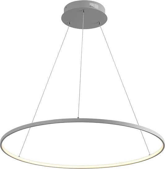 JONATHAN Y 35" Gray Modern Integrated LED Pendant Light, Dimmable Round Hoop Chandelier for Kitchen Island, Dining Room, Adjustable Height Metal Hanging Light (JYL7220E)