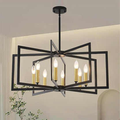 Farmhouse Chandeliers for Dining Room,8-Light Modern Geometric Metal Hanging Industria,Suitable for Restaurants, Living Rooms, Villas