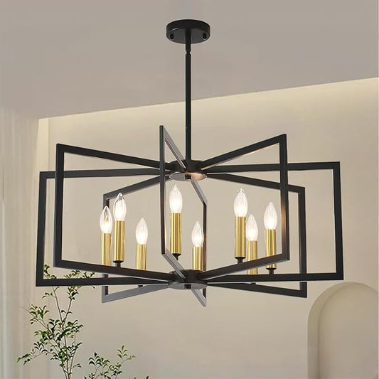 Farmhouse Chandeliers for Dining Room,8-Light Modern Geometric Metal Hanging Industria,Suitable for Restaurants, Living Rooms, Villas